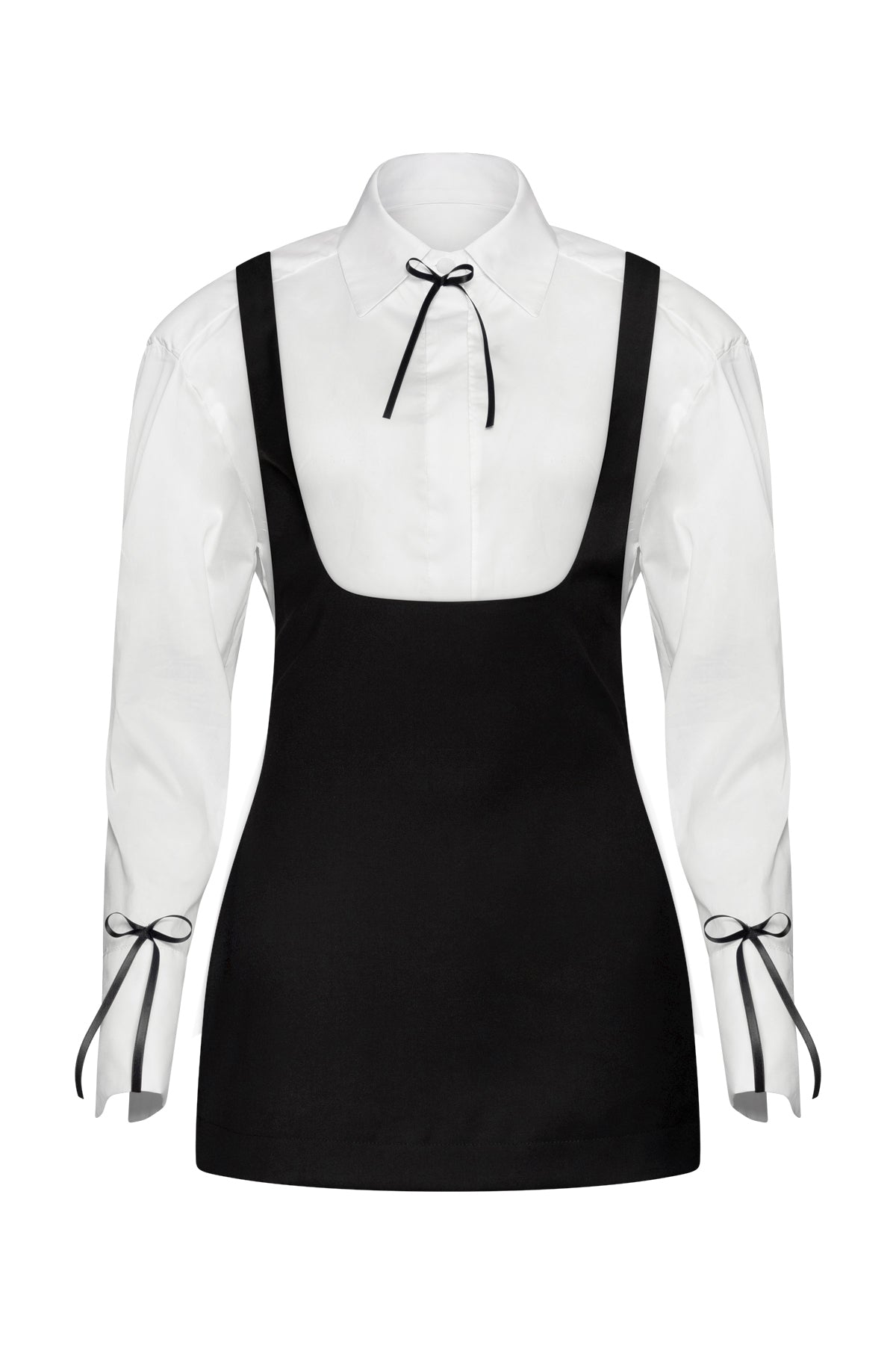 Monochrome Chic Shirt With Ribbon